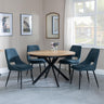 Bronx Industrial Oak Effect 4 Seater Round Dining Set with Spider Legs - 4 Peyton Blue Fabric Dining Chair-3