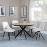 Bronx Industrial Oak Effect 4 Seater Round Dining Set with Spider Legs - 4 Peyton Cream Fabric Dining Chair-4