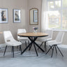 Ezra Oak 4 Seater Round Dining Set with Black Spider Legs - 4 Peyton Cream Fabric Dining Chair-4
