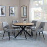 Bronx Industrial Oak Effect 4 Seater Round Dining Set with Spider Legs - 4 Peyton Grey Fabric Dining Chair-2