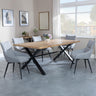 Bronx Industrial Oak Effect Dining Set with Cross Legs - Ace Grey Fabric Swivel Dining Chair-2