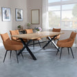 Bronx Industrial Oak Effect Dining Set with Cross Legs - Ace Orange Fabric Swivel Dining Chair