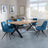 Bronx Industrial Oak Effect Dining Set with Cross Legs - Arctic Blue Velvet Fabric Swivel Dining Chair