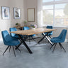 Bronx Industrial Oak Effect Dining Set with Cross Legs - Arctic Blue Velvet Fabric Swivel Dining Chair
