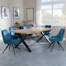 Ezra Oak Dining Set with Black Cross Legs - Arctic Blue Velvet Fabric Swivel Dining Chair-2