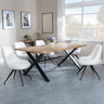 Bronx Industrial Oak Effect Dining Set with Cross Legs - Arctic Cream Velvet Fabric Swivel Dining Chair-4
