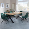 Bronx Industrial Oak Effect Dining Set with Cross Legs - Arctic Green Velvet Fabric Swivel Dining Chair-2