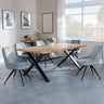 Bronx Industrial Oak Effect Dining Set with Cross Legs - Arctic Grey Velvet Fabric Swivel Dining Chair-3