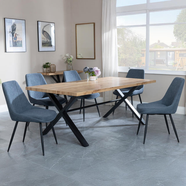 Bronx Industrial Oak Effect Dining Set with Cross Legs - Darwin Dark Grey Fabric Dining Chair
