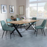 Bronx Industrial Oak Effect Dining Set with Cross Legs - Darwin Green Fabric Dining Chair-5