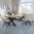 Bronx Industrial Oak Effect Dining Set with Cross Legs - Ion Beige Velvet Fabric Swivel Dining Chair