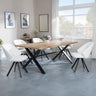 Bronx Industrial Oak Effect Dining Set with Cross Legs - Ion Cream Velvet Fabric Swivel Dining Chair-5