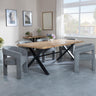 Bronx Industrial Oak Effect Dining Set with Cross Legs - Kiefer Grey Boucle Fabric Dining Chair