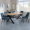 Ezra Oak Dining Set with Black Cross Legs - Peyton Blue Fabric Dining Chair-2