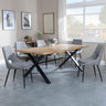 Ezra Oak Dining Set with Black Cross Legs - Peyton Grey Fabric Dining Chair