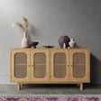 Retro Wood and Rattan Sideboard - 4 Doors