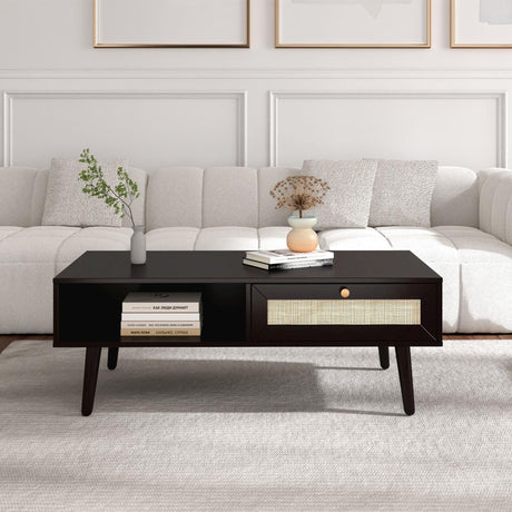 Ferrero Black and Woven Rattan 1 Drawer Coffee Table-2