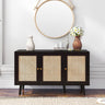 Ferrero Black and Woven Rattan 3 Door Medium Sideboard - 120cm-2
