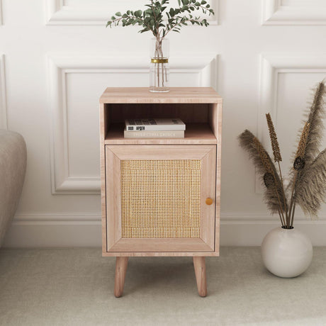Clearance - Ferrero Natural and Woven Rattan 1 Door Bedside Table-2