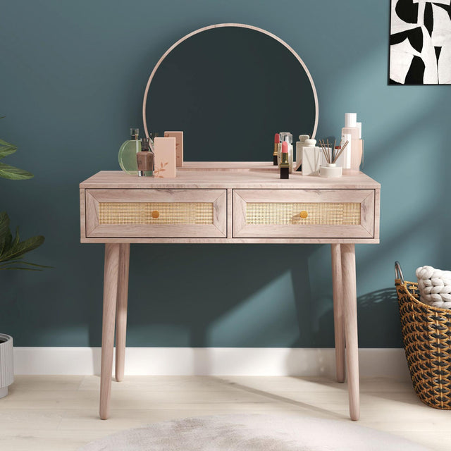 Ferrero Natural and Woven Rattan 2 Drawer Dressing Table with Mirror