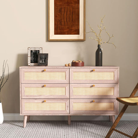 Ferrero Natural and Woven Rattan 6 Drawer Wide Chest