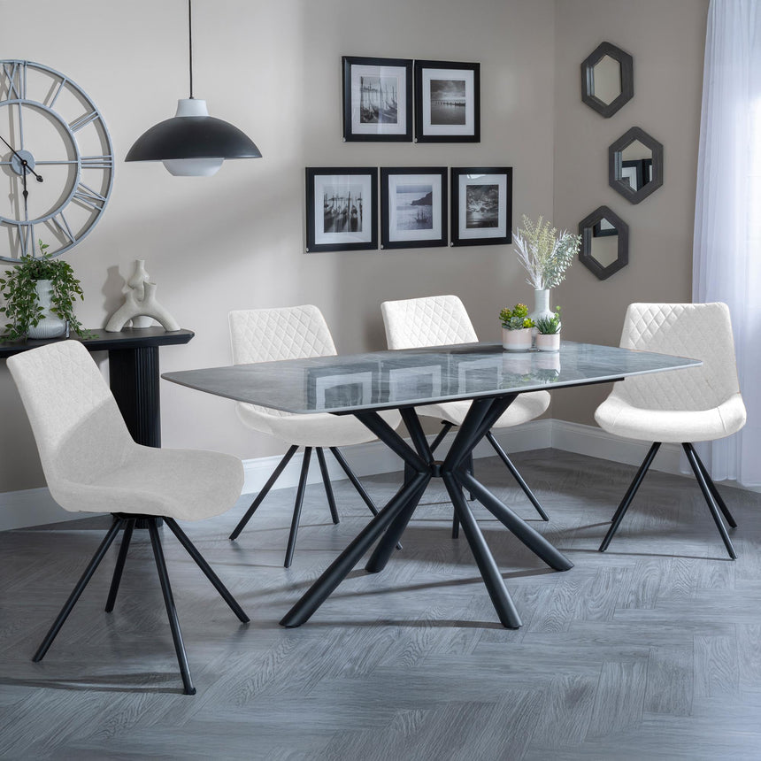 Ripon Grey Ceramic Dining Set - Boden Cream Fabric Swivel Dining Chair-3