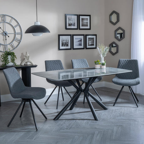Ripon Grey Ceramic Dining Set - Boden Grey Fabric Swivel Dining Chair-6