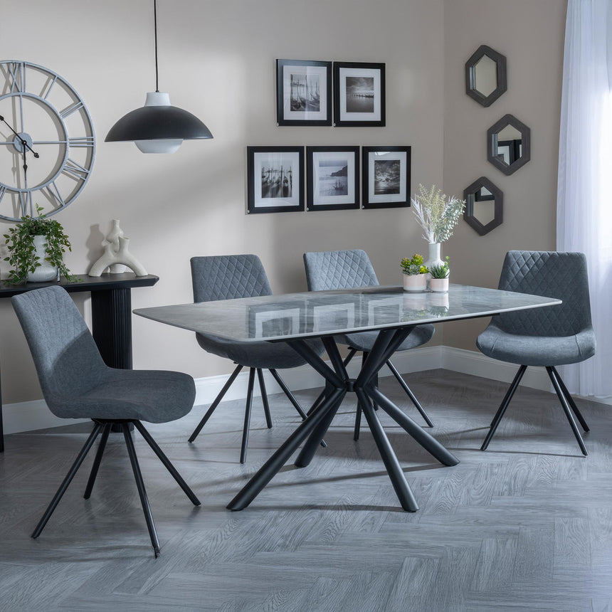 Ripon Grey Ceramic Dining Set - Boden Grey Fabric Swivel Dining Chair-6