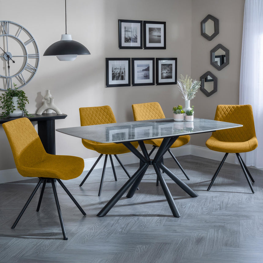 Ripon Grey Ceramic Dining Set - Boden Yellow Fabric Swivel Dining Chair-2