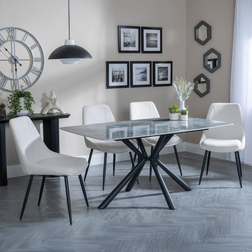 Ripon Grey Ceramic Dining Set - Darwin Cream Fabric Dining Chair-2