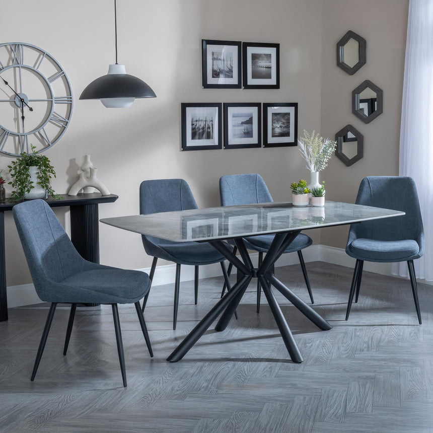 Ripon Grey Ceramic Dining Set - Darwin Dark Grey Fabric Dining Chair-5