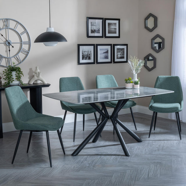 Ripon Grey Ceramic Dining Set - Darwin Green Fabric Dining Chair