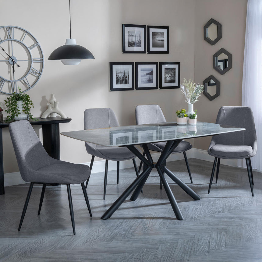 Ripon Grey Ceramic Dining Set - Darwin Grey Fabric Dining Chair-6
