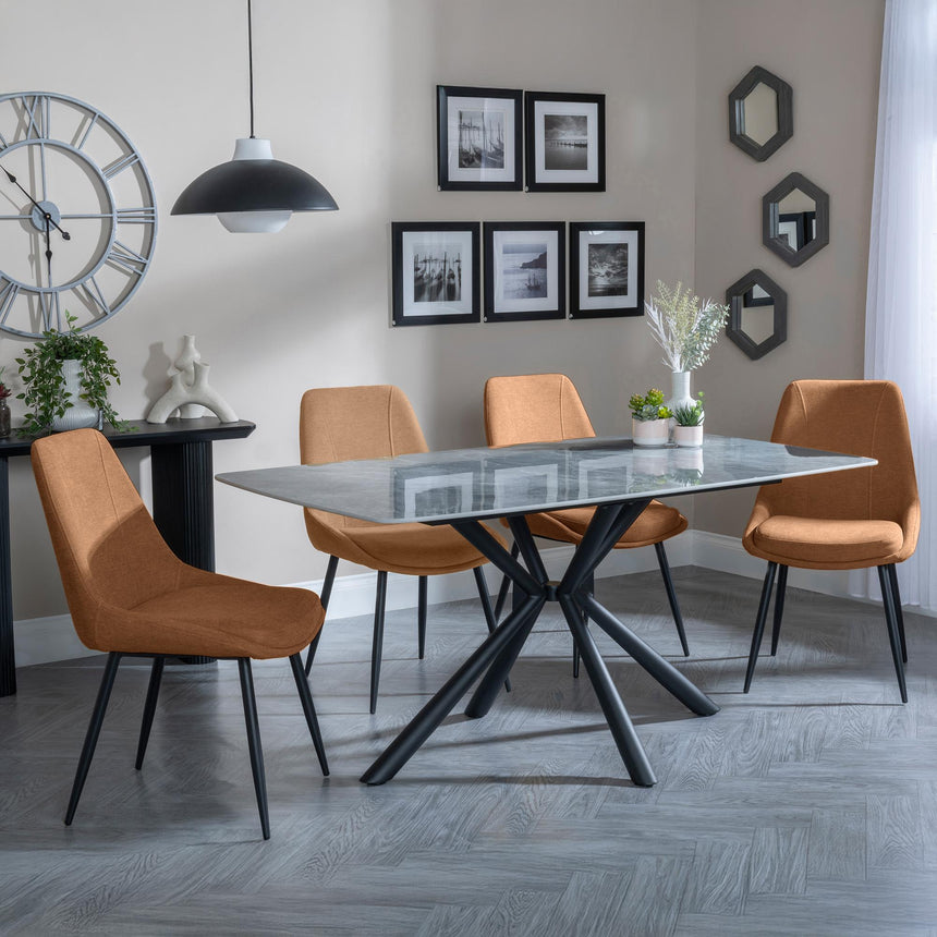 Ripon Grey Ceramic Dining Set - Darwin Orange Fabric Dining Chair-4