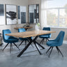 Bronx Industrial Oak Effect Dining Set with Spider Legs - Arctic Blue Velvet Fabric Swivel Dining Chair