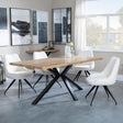 Ezra Oak Dining Set with Black Spider Legs - Arctic Cream Velvet Fabric Swivel Dining Chair
