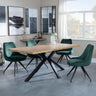 Bronx Industrial Oak Effect Dining Set with Spider Legs - Arctic Green Velvet Fabric Swivel Dining Chair-2