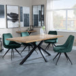 Ezra Oak Dining Set with Black Spider Legs - Arctic Green Velvet Fabric Swivel Dining Chair
