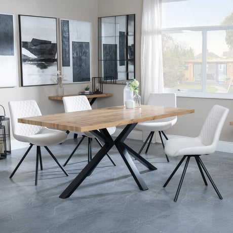 Bronx Industrial Oak Effect Dining Set with Spider Legs - Boden Cream Fabric Swivel Dining Chair-3