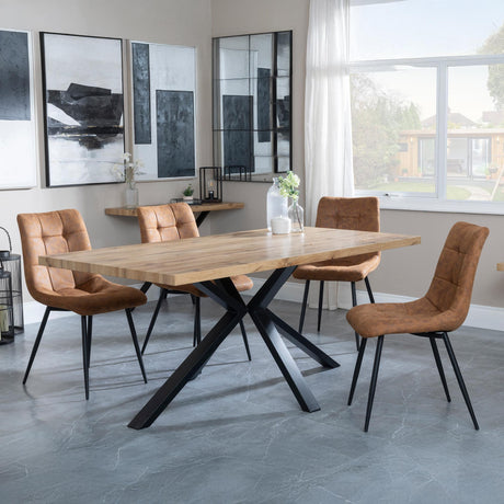 Ezra Oak Dining Set with Black Spider Legs - Corona Brown Fabric Dining Chair-8