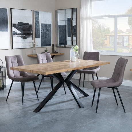 Bronx Industrial Oak Effect Dining Set with Spider Legs - Corona Camel Fabric Dining Chair-4