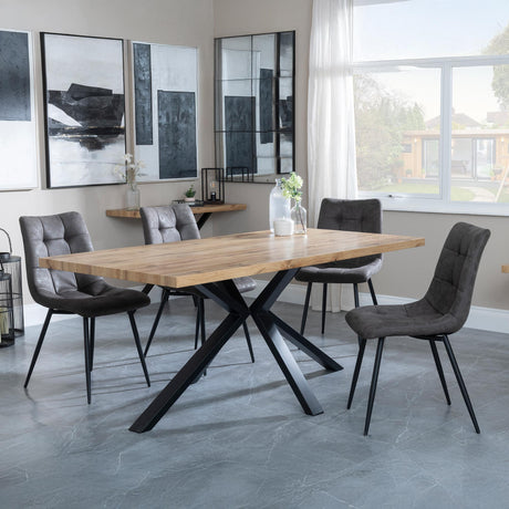 Ezra Oak Dining Set with Black Spider Legs - Corona Grey Fabric Dining Chair-9