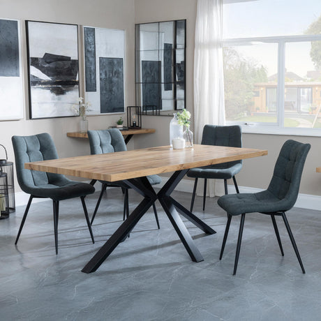 Bronx Industrial Oak Effect Dining Set with Spider Legs - Corona Light Grey Fabric Dining Chair-7