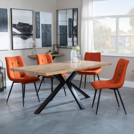 Ezra Oak Dining Set with Black Spider Legs - Corona Orange Fabric Dining Chair-6