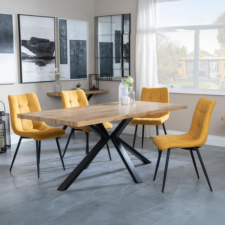 Ezra Oak Dining Set with Black Spider Legs - Corona Yellow Fabric Dining Chair-7