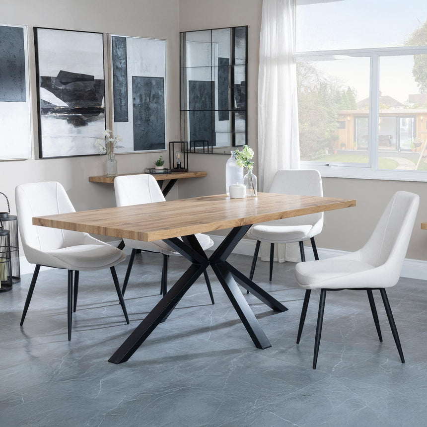 Bronx Industrial Oak Effect Dining Set with Spider Legs - Darwin Cream Fabric Dining Chair-2