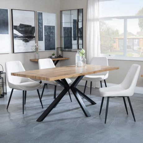 Ezra Oak Dining Set with Black Spider Legs - Darwin Cream Fabric Dining Chair-2