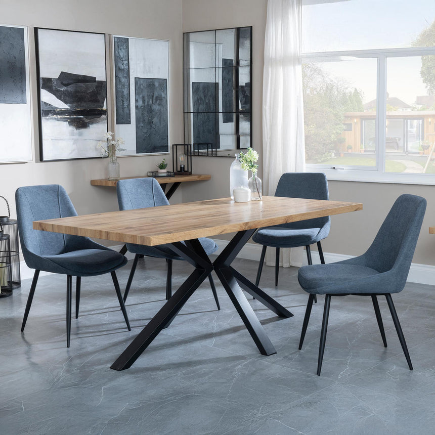 Bronx Industrial Oak Effect Dining Set with Spider Legs - Darwin Dark Grey Fabric Dining Chair