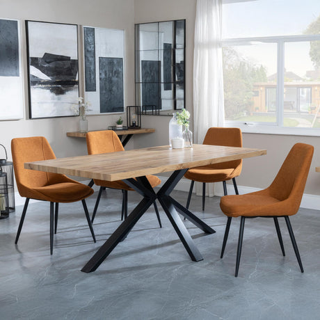 Bronx Industrial Oak Effect Dining Set with Spider Legs - Darwin Orange Fabric Dining Chair-4
