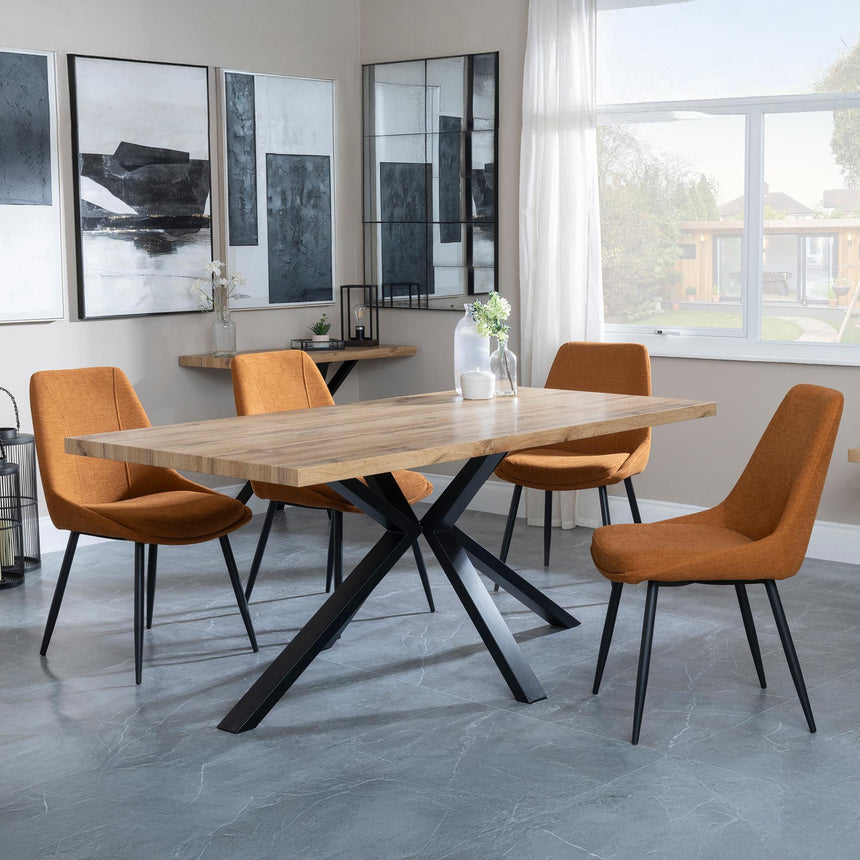 Bronx Industrial Oak Effect Dining Set with Spider Legs - Darwin Orange Fabric Dining Chair-4